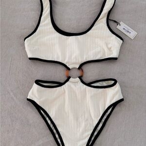 Montce White and Black One Piece Swimsuit with Cut-Out Design
